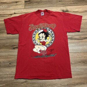 VTG 1993 Betty Boop Christmas Graphic T Shirt Adult SZ LARGE Red Holiday
